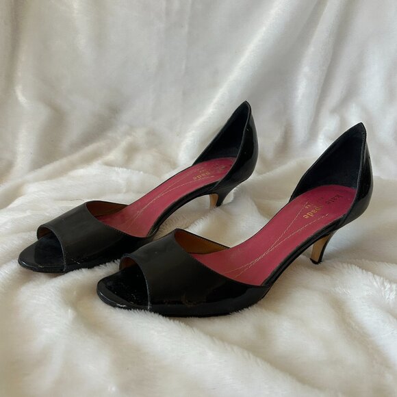 kate spade Shoes - Kate Spade Black Patent Leather Heels Womens 6 Open Toe VTG Made in Italy